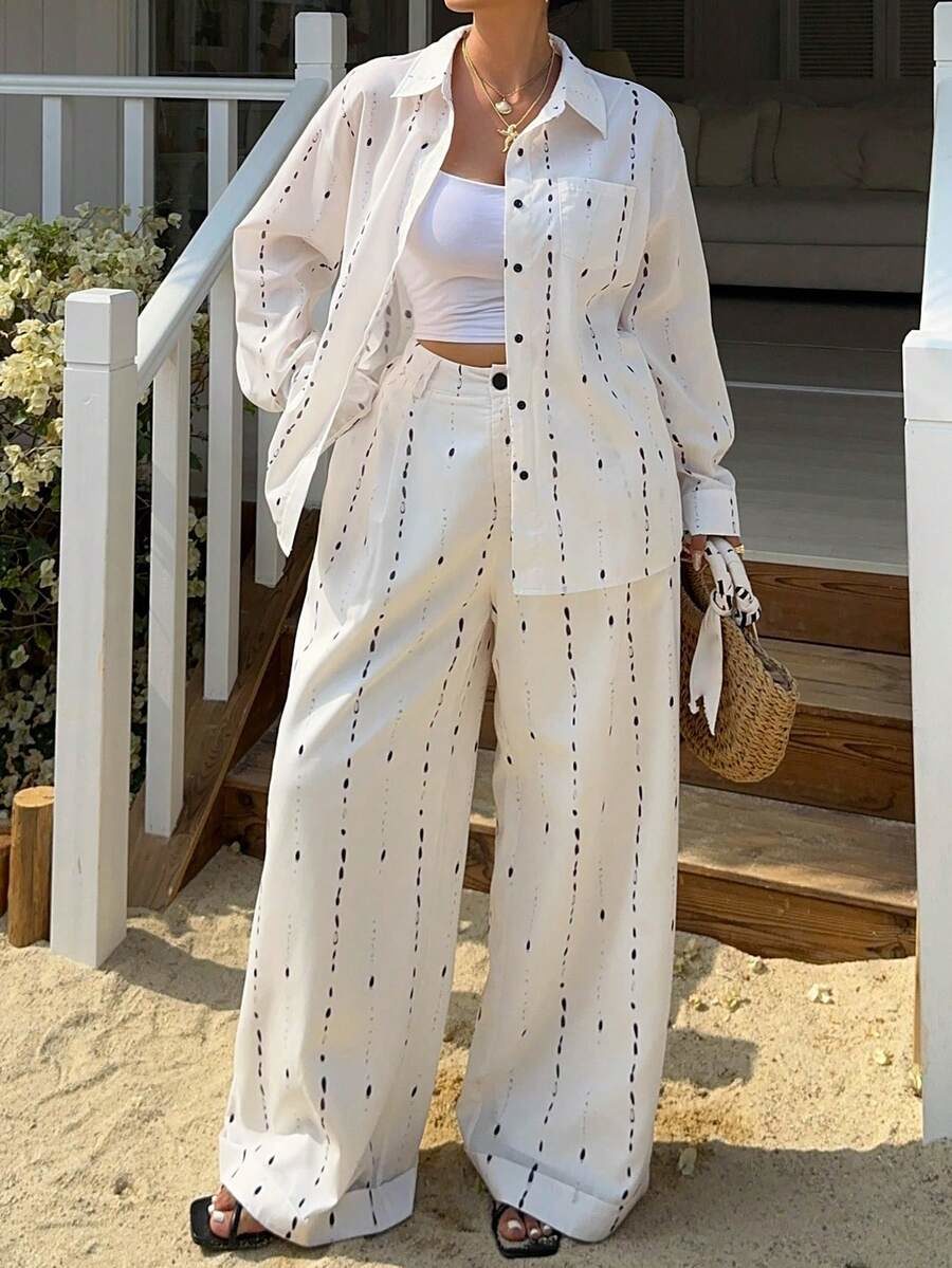 Plus Plus Size Casual Shirt And Pants 2 Pieces Set