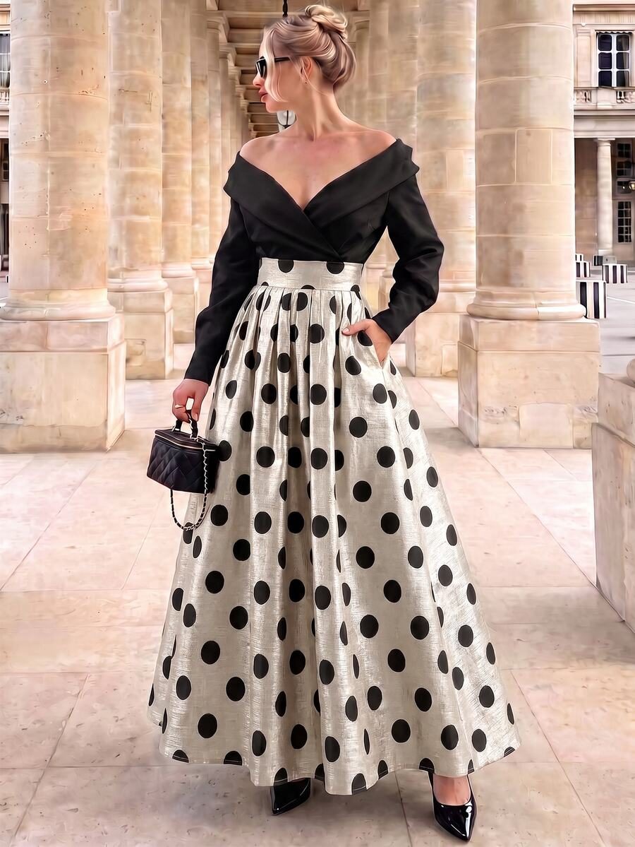 Summer Classic Elegant Vintage Polka Dot Holiday Party A-Line Skirt For Women