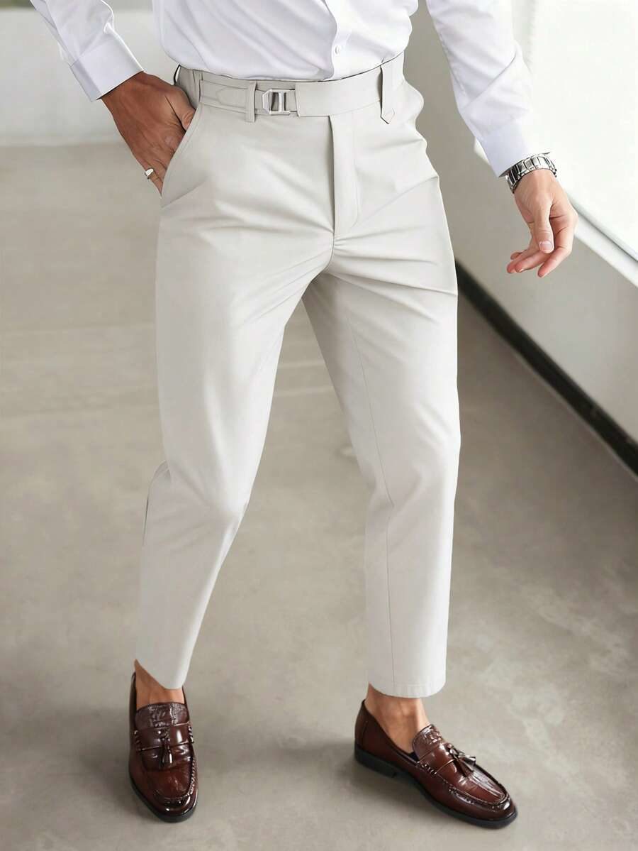 Men's Business Casual Pants White Dress For Men Trouser Cream Formal Trousers