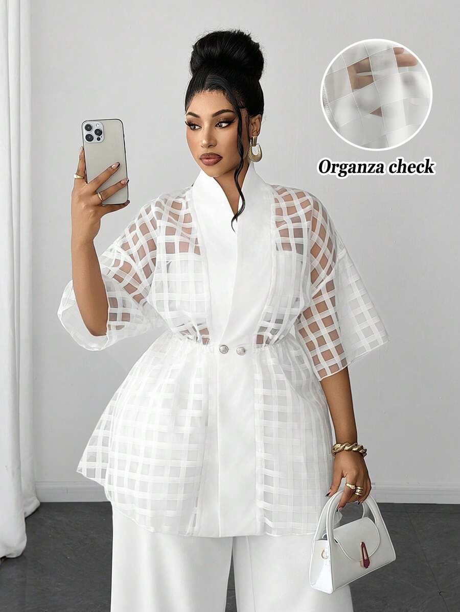 Plus Size Women's Short Sleeve Design A-Line Hem Versatile Outing White Shirt