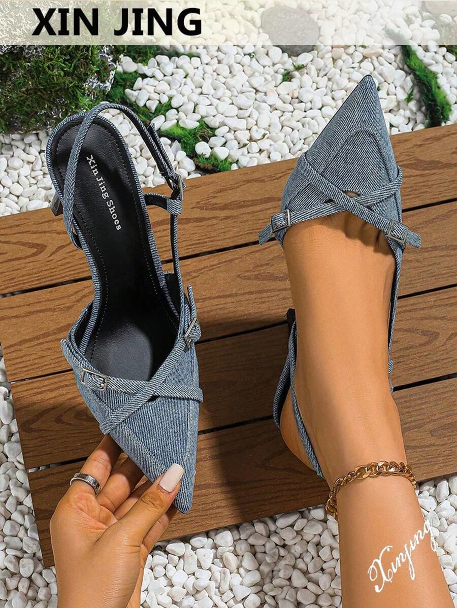 Women's High Heel Pumps Thin Heel New Fashion Elegant Pointed Toe Buckle Slingback Sandals