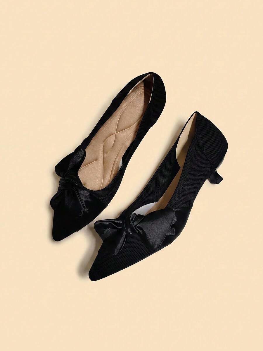 Women's Pointed Toe Slip-On Knit Solid Color Flats,