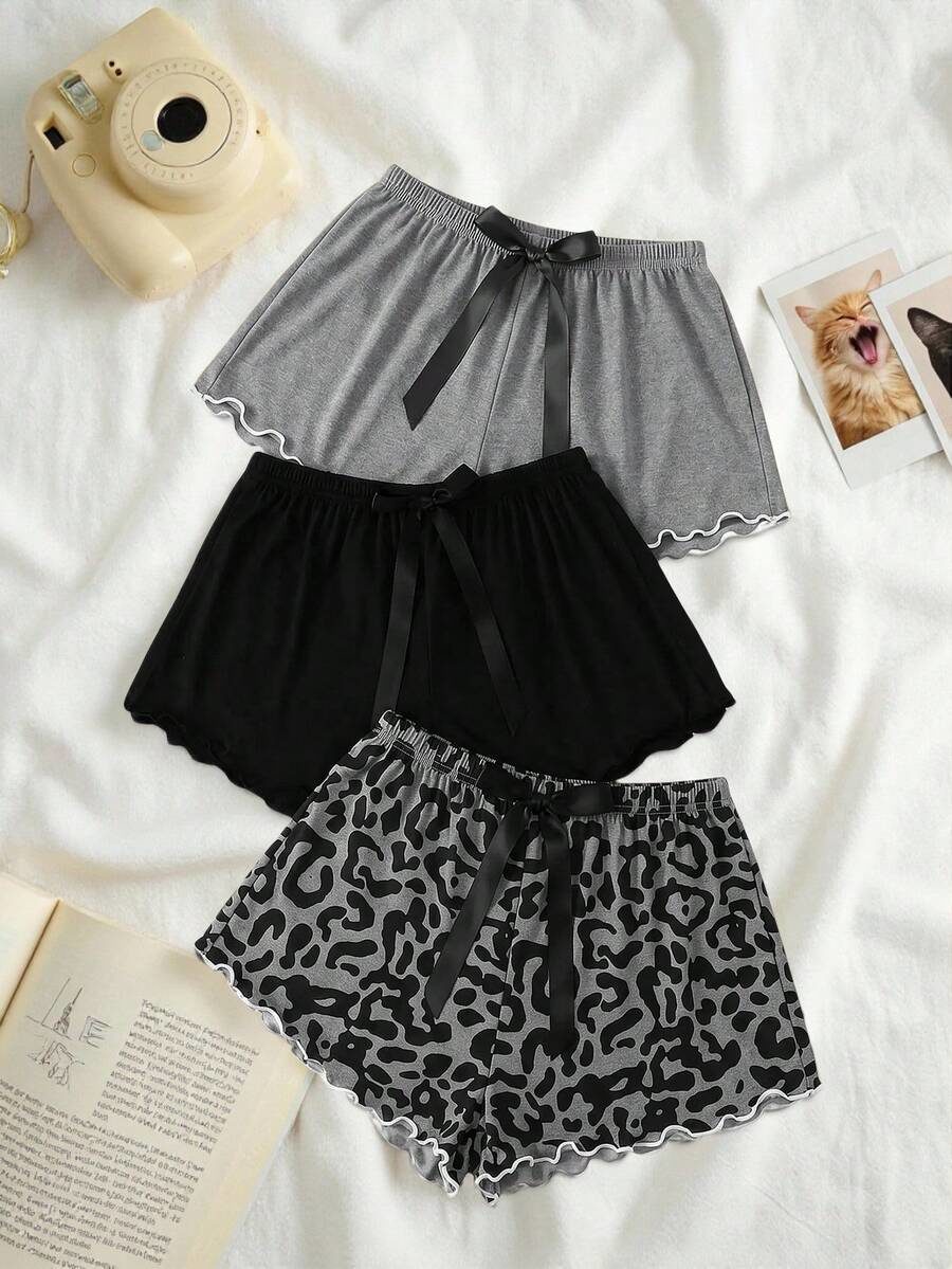 3pcs/Set Women's Summer Casual Bow Decor Pajama Bottoms