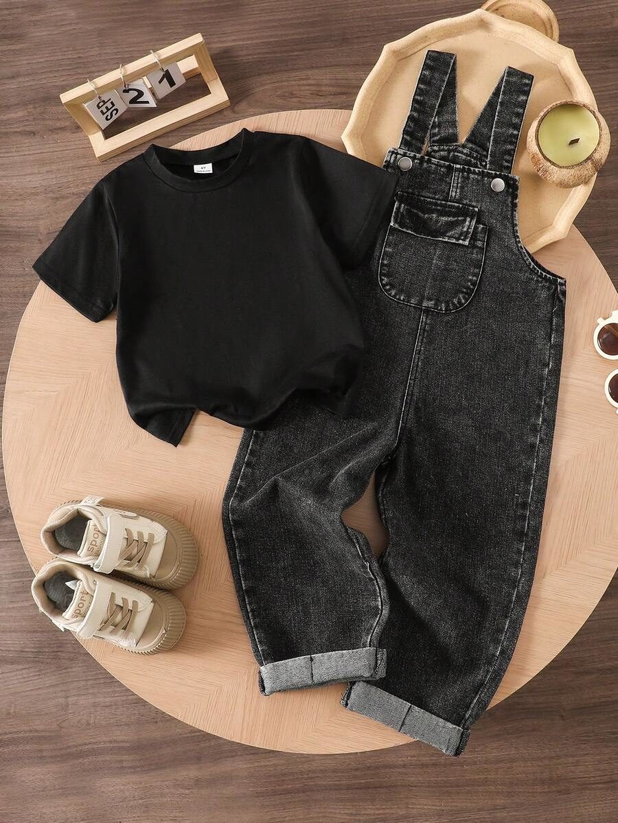 Young Boys' Summer Back-To-School Career Day Vintage Distressed Cuffed Denim Bib Overalls