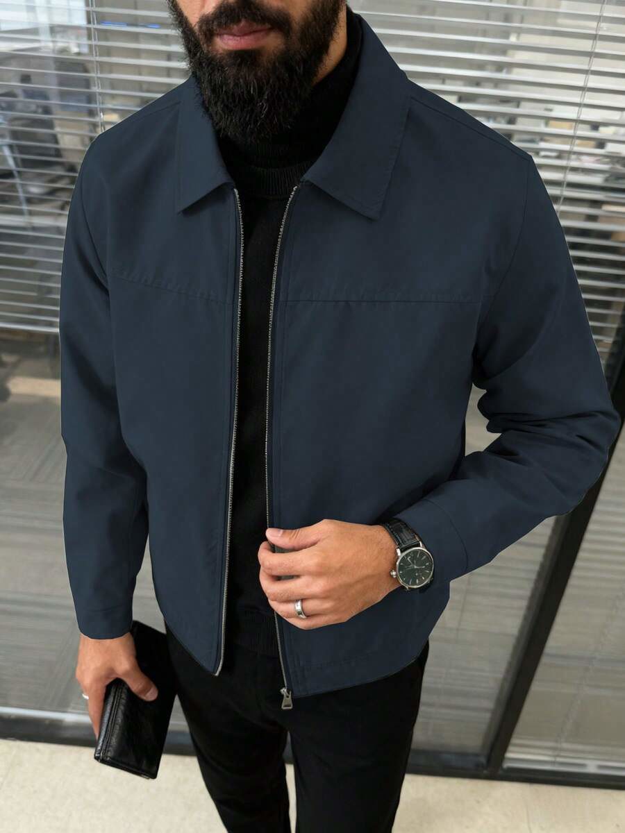 Men's Turn-Down Collar Full Zip Jacket