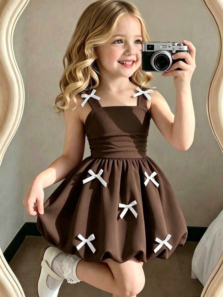 Girls' Summer Dress With 3D Bow Decor