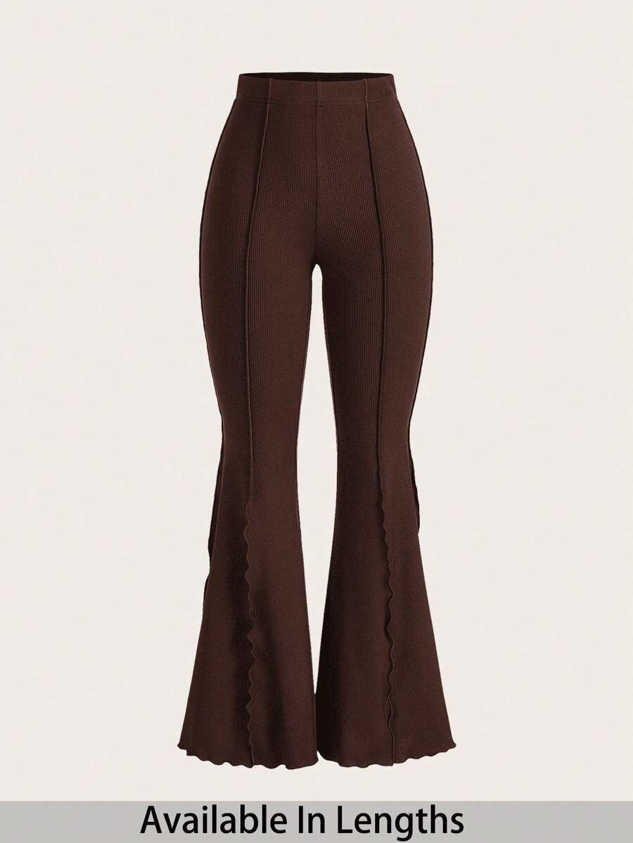 Plus Tall Women Lettuce Trim Elastic Women's Flared Pants/Winter Fall