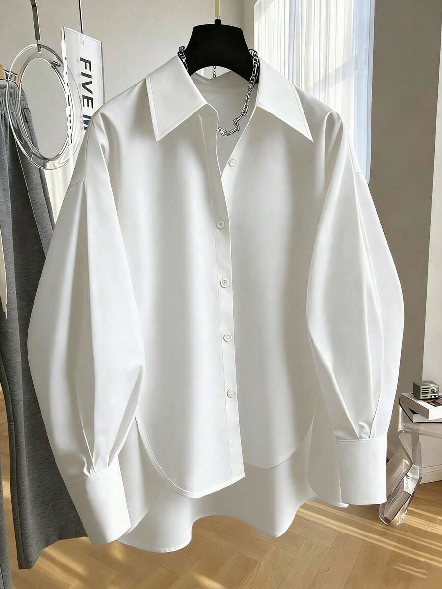 Women's Solid Color Casual Loose Long Sleeve Shirt