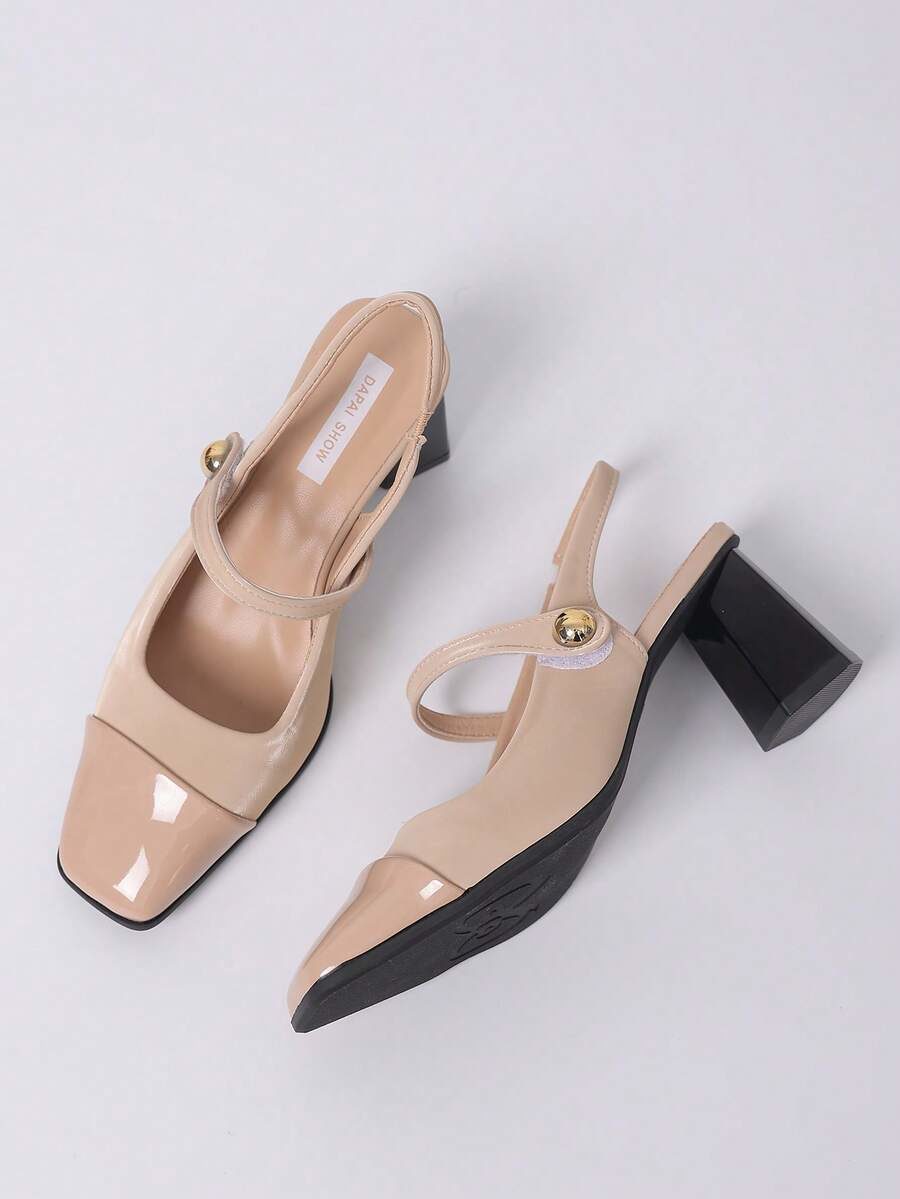 Spring New Vintage Square Toe French Style High Heel Elegant Sandals