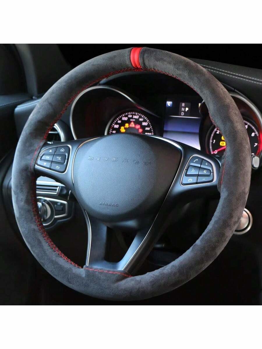 Universal Suede Leather Car Steering Wheel Cover, Handmade, Soft Leather Braided Car Steering Wheel Cover, Anti-Slip And Breathable,Car Accessories