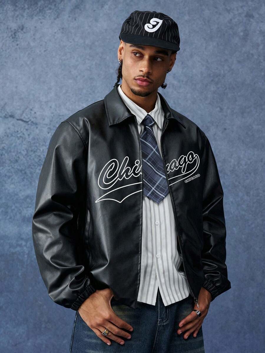 Men's Black PU Leather Biker Style Jacket