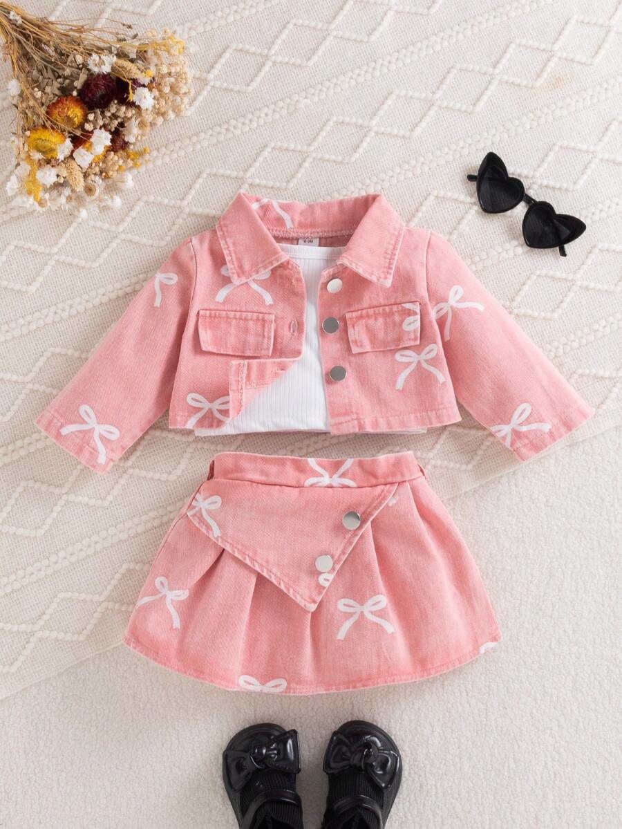 Playful Pals 3pcs Baby Girl Cute Pink Autumn Outfit