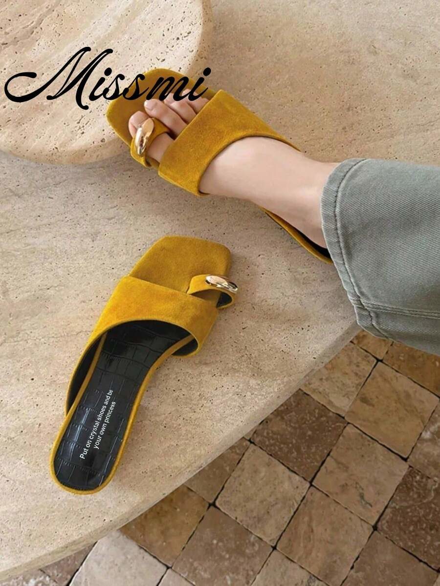 French Retro Open Toe Mule Sandals, Summer Slip-On Sandals, Thick Heel High Heels,Flip Flops