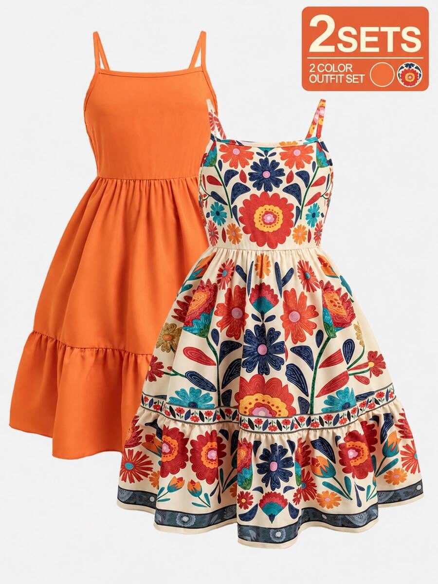 Tween Girls 2 Styles Spaghetti Strap Mini Dress