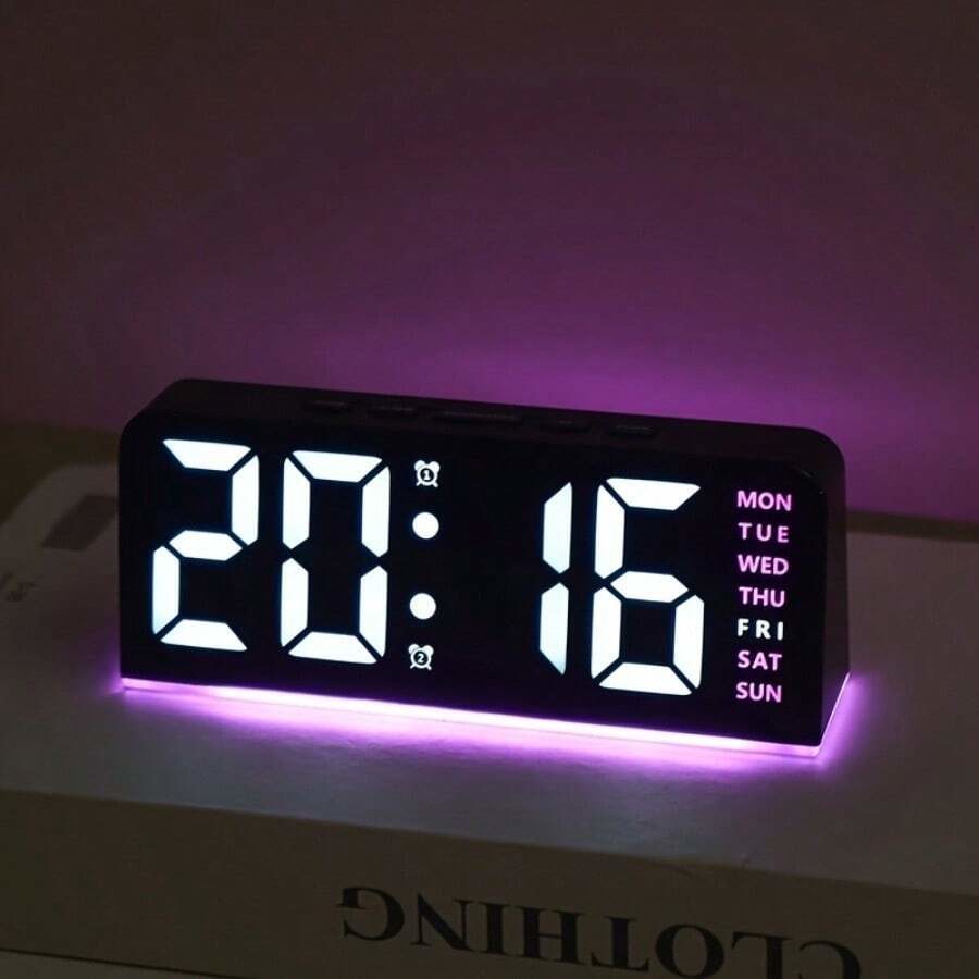 RAF USB Powered LED Digital Electronic Alarm Clock, Multiple Light Colors, 3-Level Brightness Adjustment,