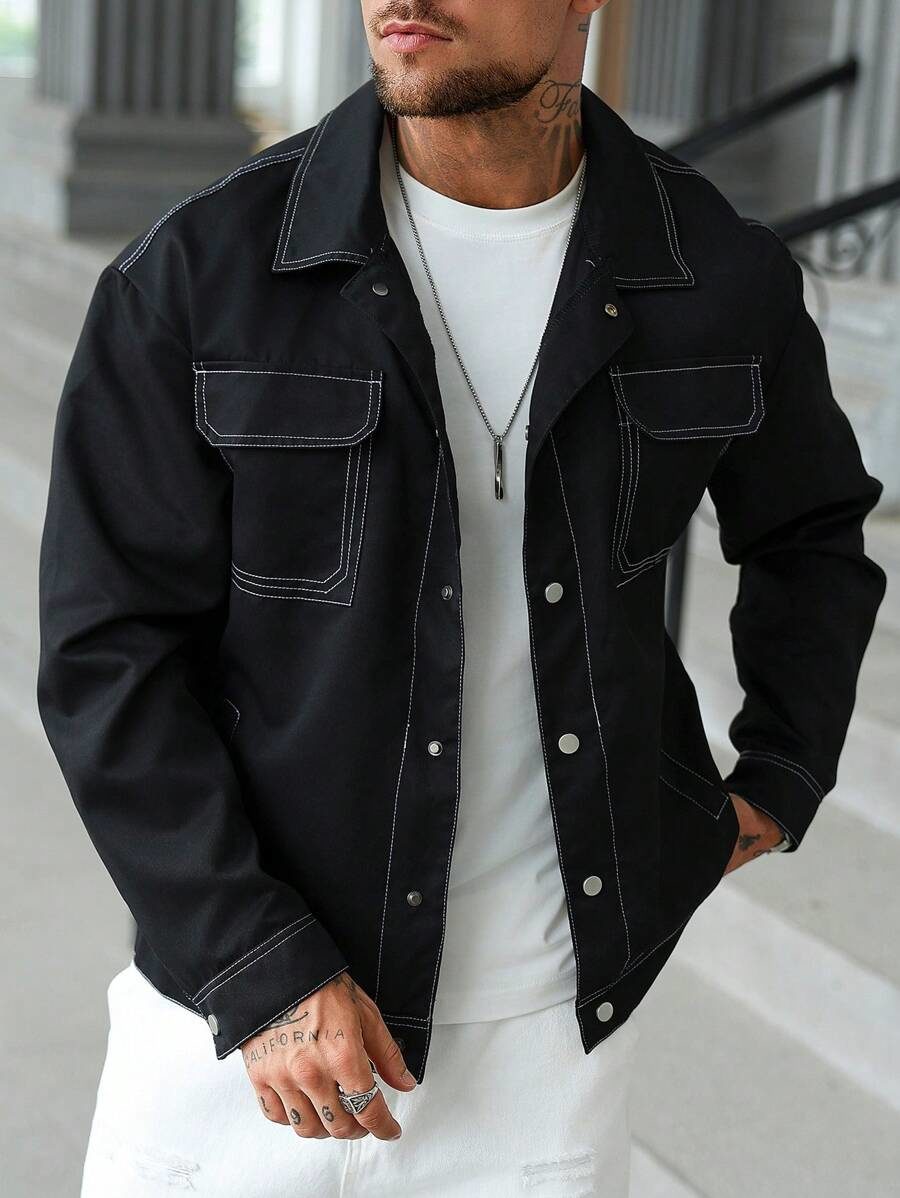 Men's Fashion Button Up Black Jacket