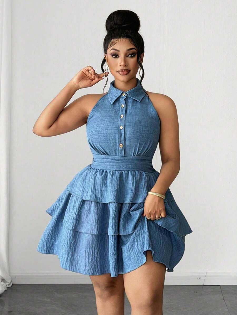 Plus Size Women's Dark Blue Summer Elegant Party Dress