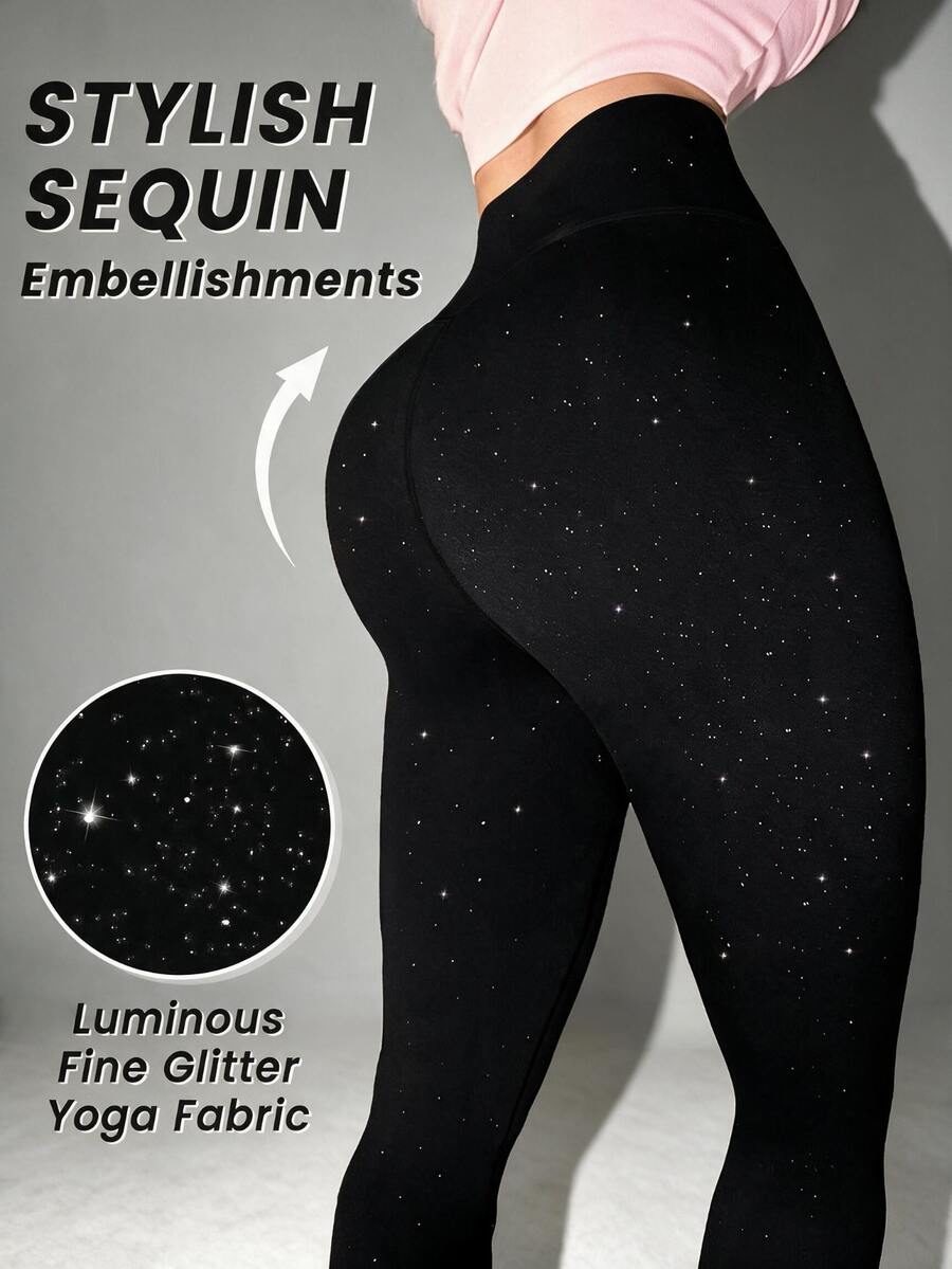 Star Shaped Sparkly Gym Leggings With Peach Booty Detail Yoga Women Pants