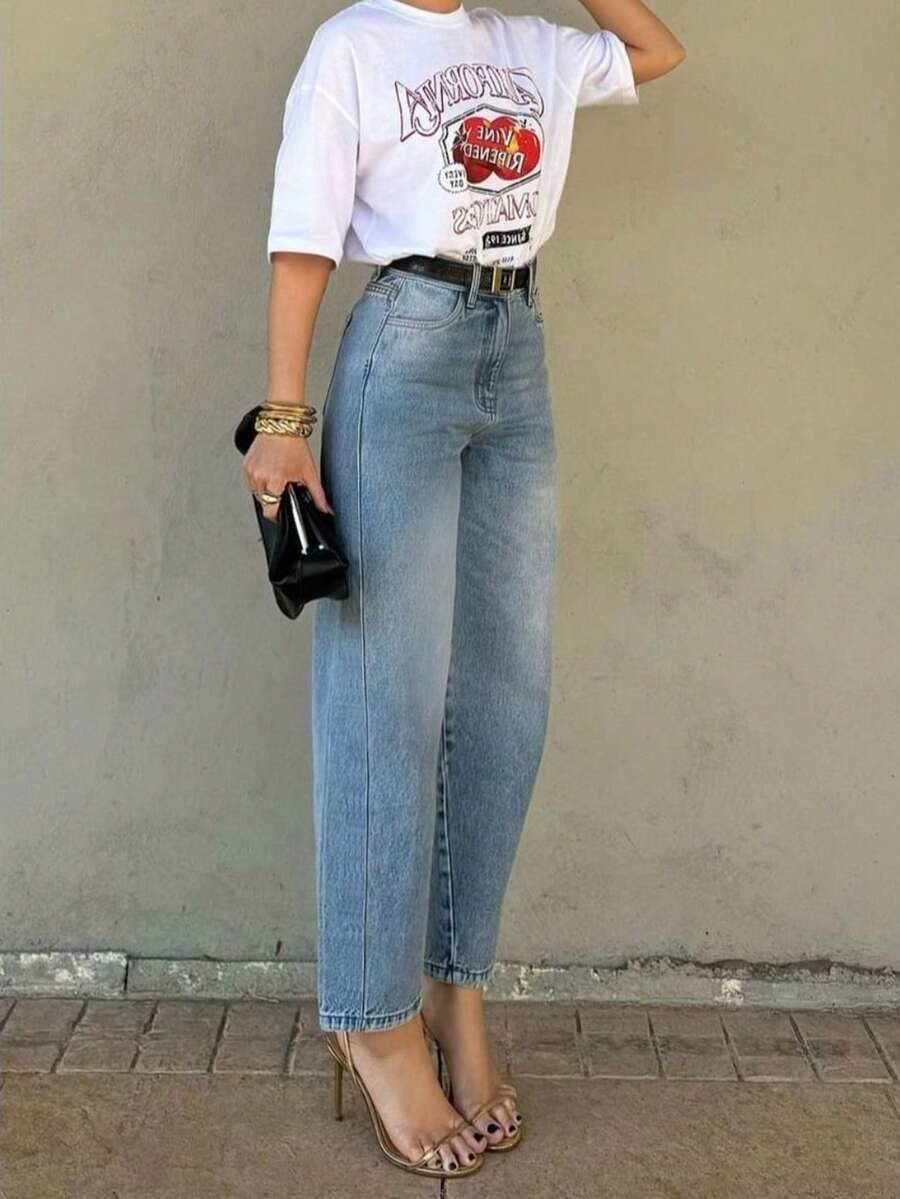 Women's Denim Jeans (No Belt) Casual Elegant Patchwork Shaping Cropped Jeans