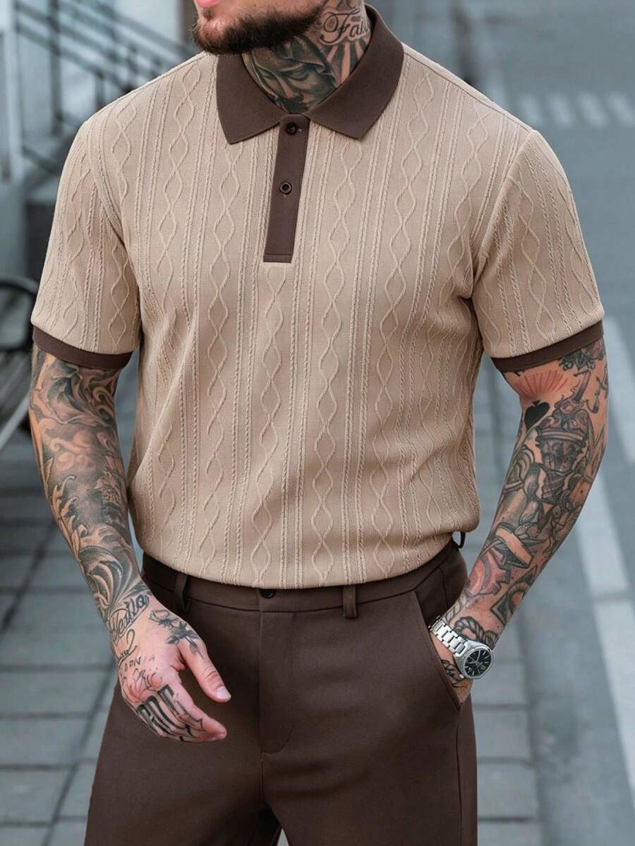 Men's Summer Casual Color Block Patchwork Polo Shirt