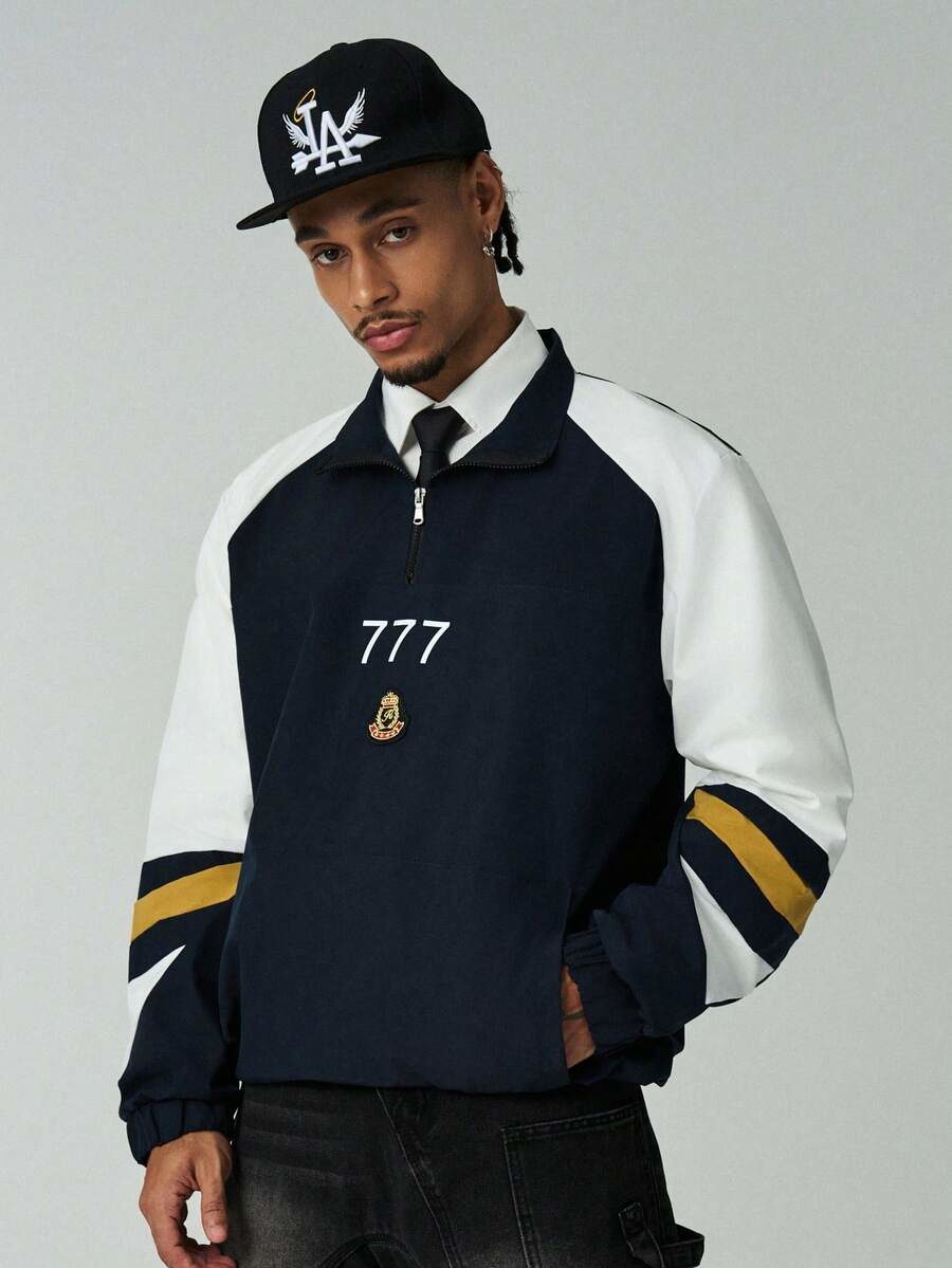 Men's Streetwear Style Colorblock Faux Leather Collar Zip Up Cropped Jacket