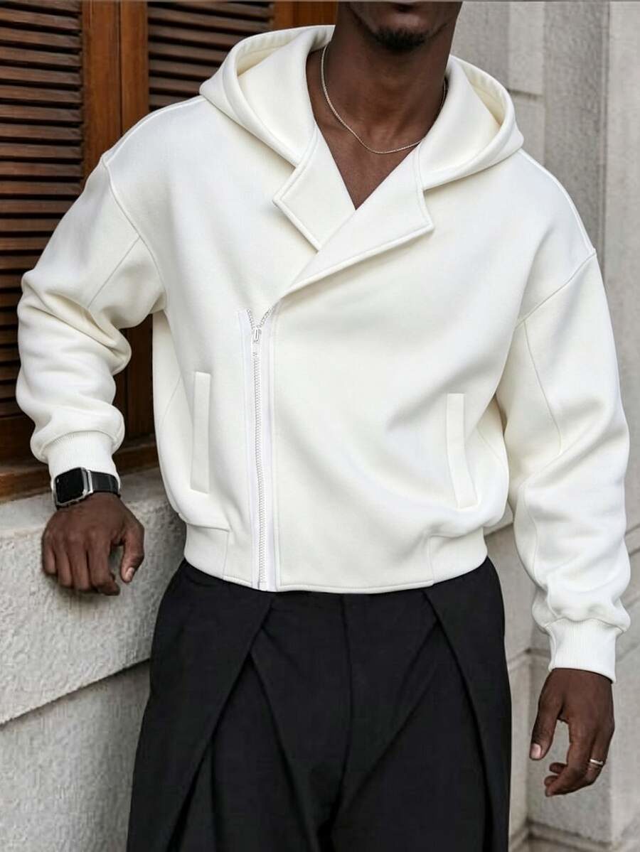 Men's Asymmetric Diagonal Zipper Hooded Jacket