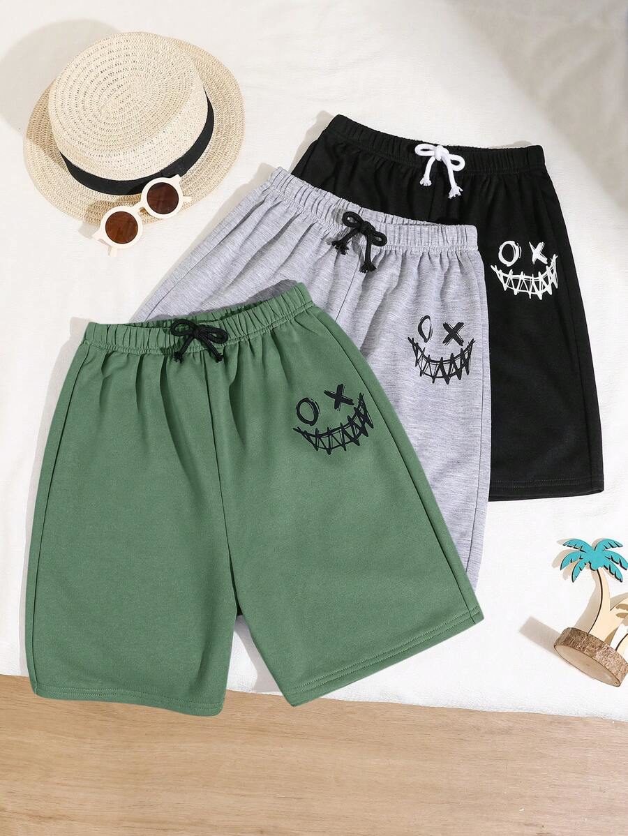 Buy1get2free 3pcs Kids Tween Boy Casual Hiking Gray Black Green Shorts Outfit