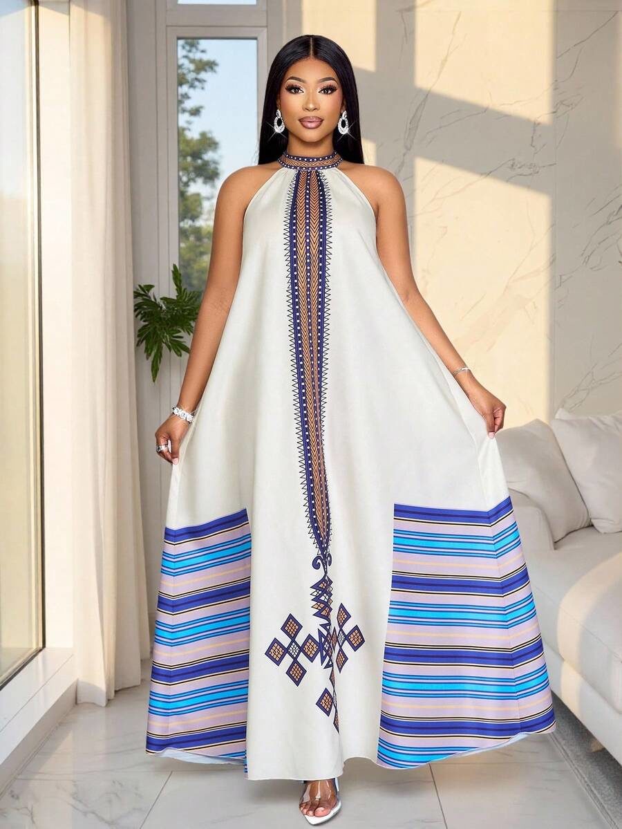 Plus-Size Women's Elegant Summer White A-Line Long Dress
