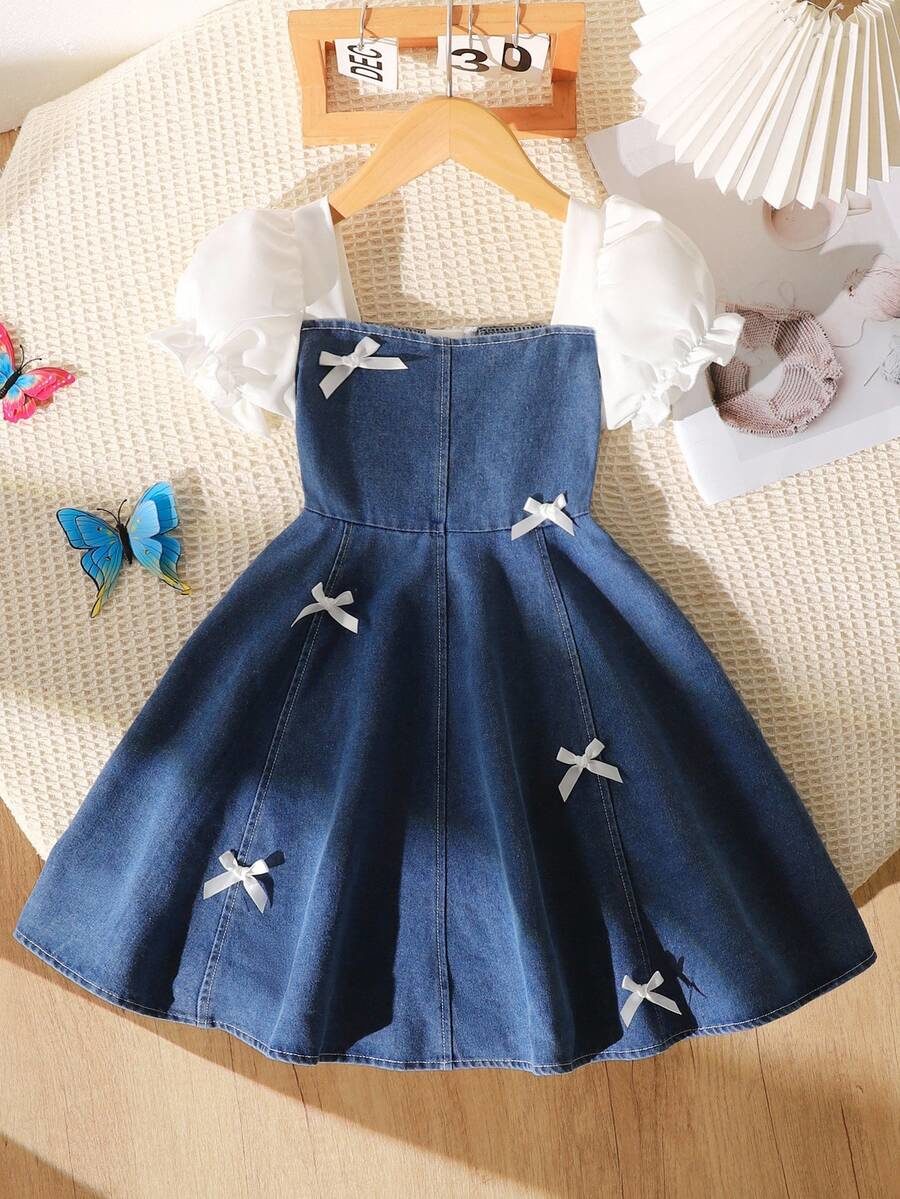 Girls Blue Summer Fairy First Birthday Denim Dress