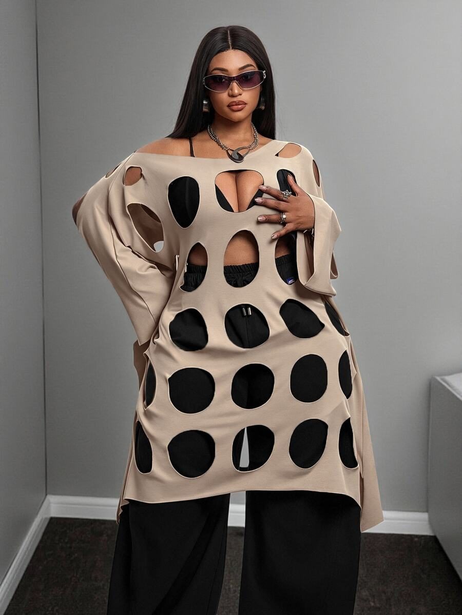 Plus Size Women's Loose Slimming Mid-Length Hollow Out Cover-Up Dress