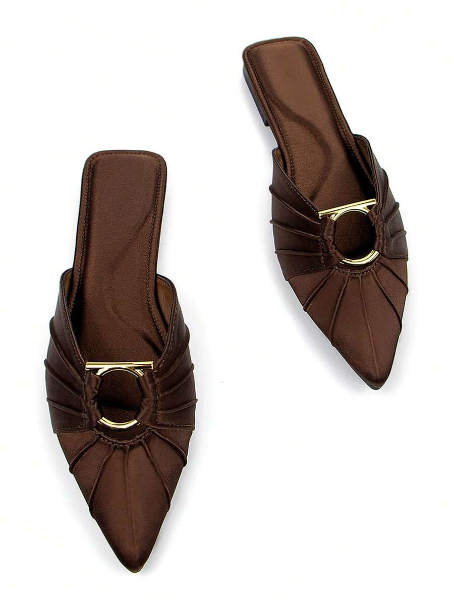 Women's Decor Chocolate Lycra Fabric Pointy Toe Comfortable Slip On Flat Shoes