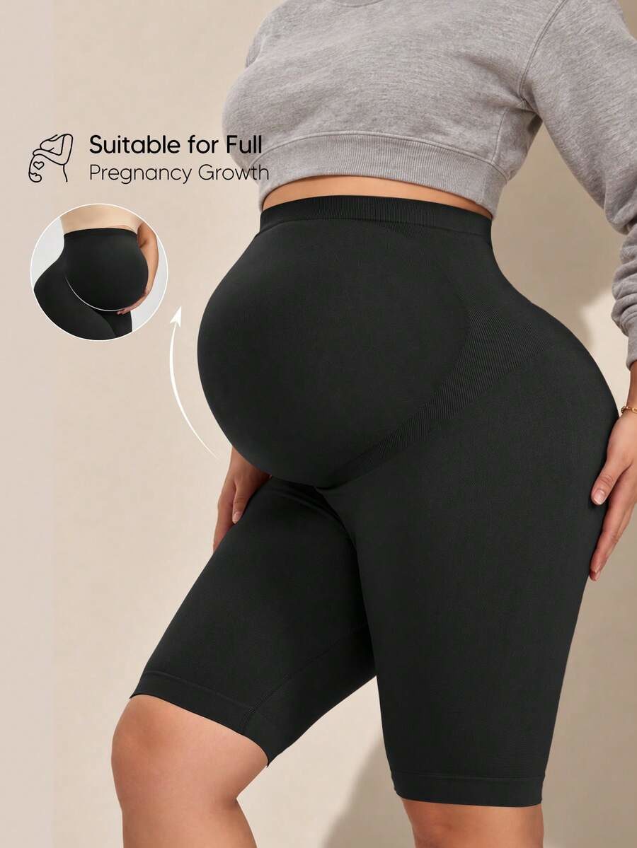 Maternity Solid Color Casual Seamless High Waist Shorts