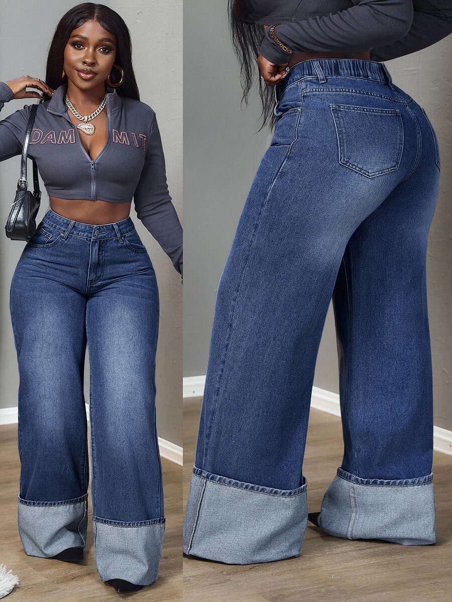 Plus Size Casual Jeans With Belt Loops