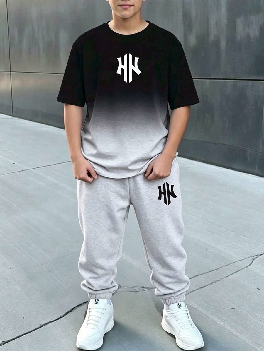 Kids Comfortable Minimalist Crew Neck Short Sleeve T-Shirt And Long Pants Set