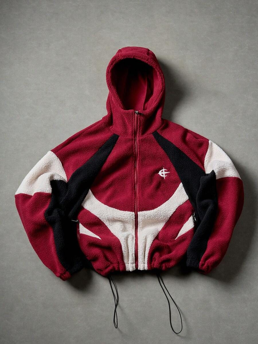 Men's Contrast Color Patchwork Zip-Up Hooded Long Sleeve Jacket
