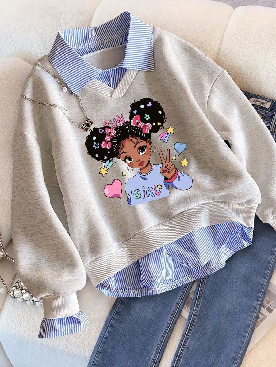 Tween Girl Letter Graphic Print Warm 2 In 1 Sweatshirt
