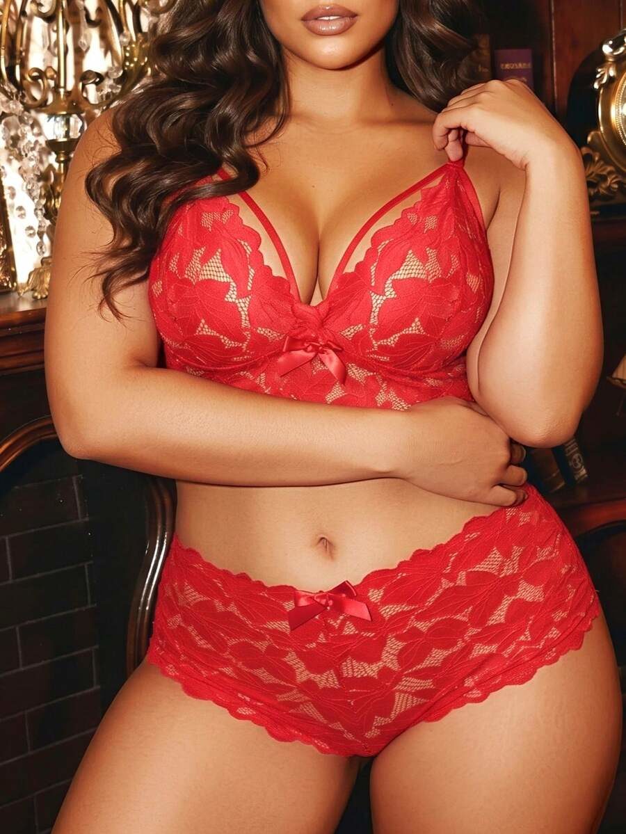 2pcs Plus Size Sexy Women Lace Lingerie Set