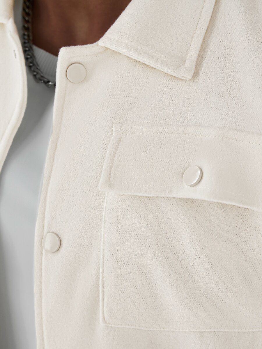 Men's Beige Turn-Down Collar Workwear Jacket