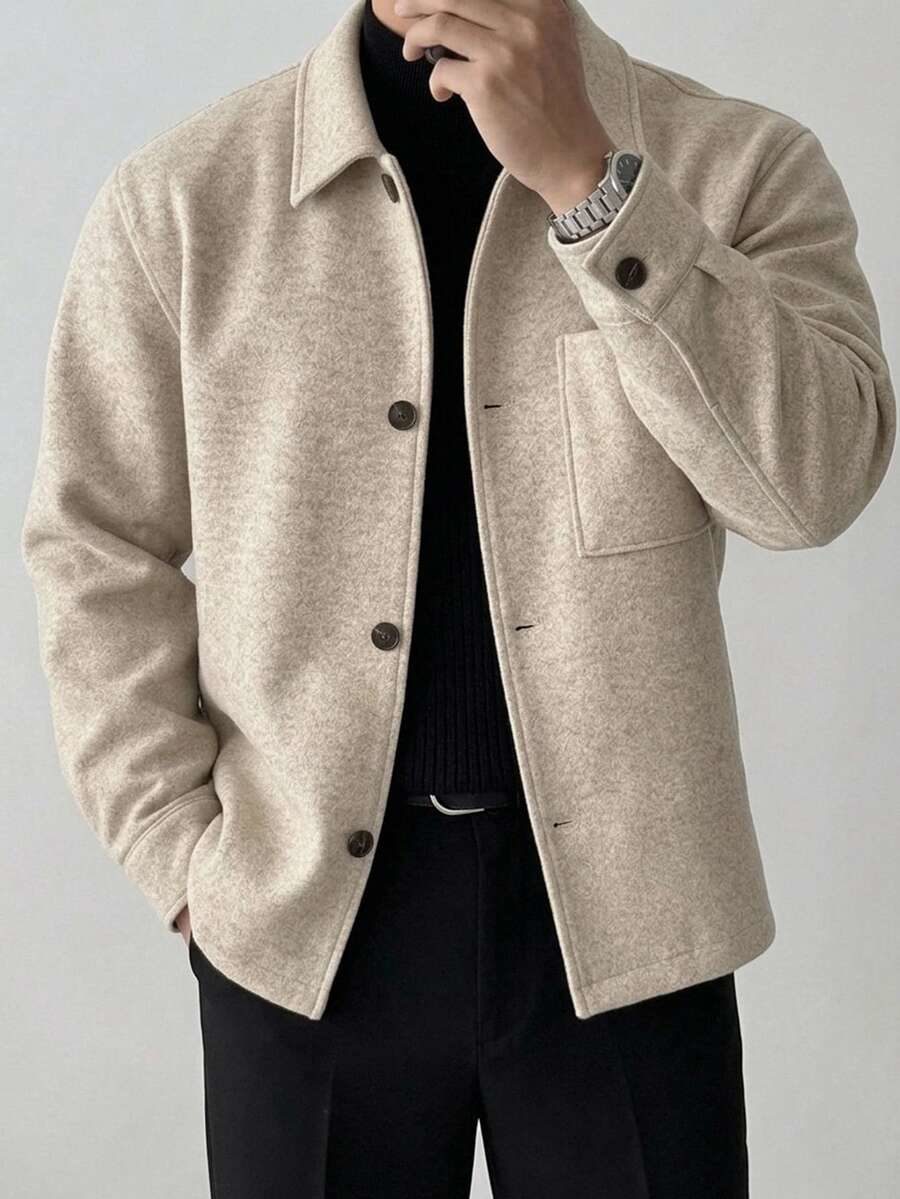 Apricot Floral Tweed Fabric Chest Pocket Lapel Design Men's Jacket And Coat