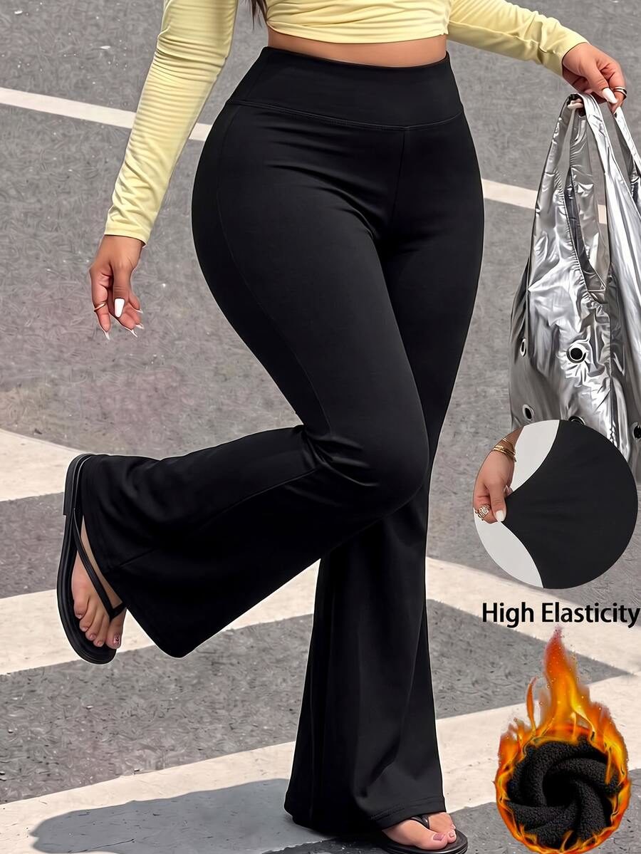 Plus-Size Solid Color High-Waisted Slim-Fit Casual Baggy Lounge Flared Pants