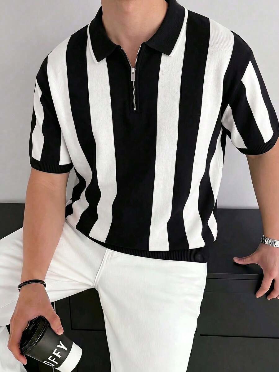 Men's Contrast Striped Short Sleeve Knit Top