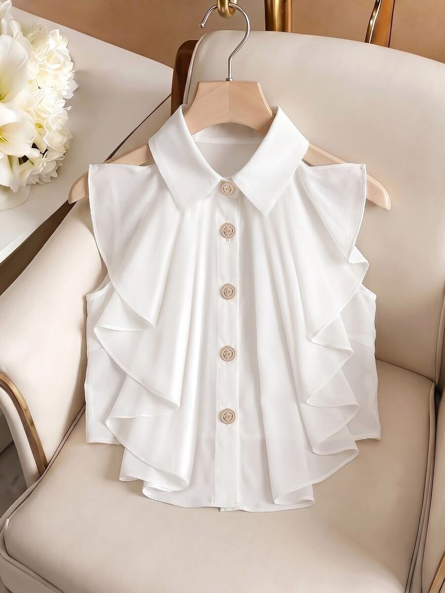 Women's Sleeveless Open Front Ruffle Backless Halter Neck Top