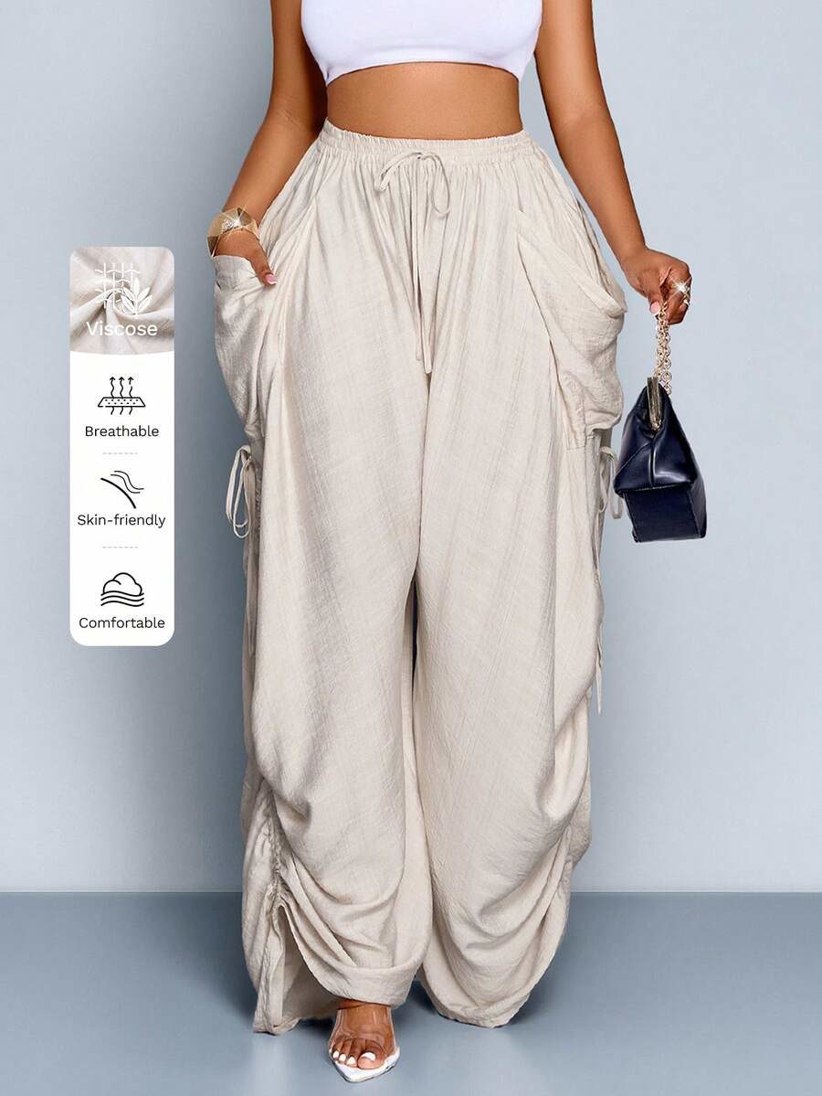 Women's Beige Fall Casual Boho Vacation Pants
