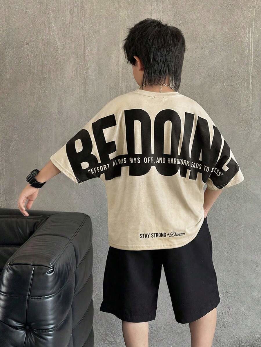 Casual Korean Style Loose Fit Big Letter Graphic Round Neck Short Sleeve T-Shirt