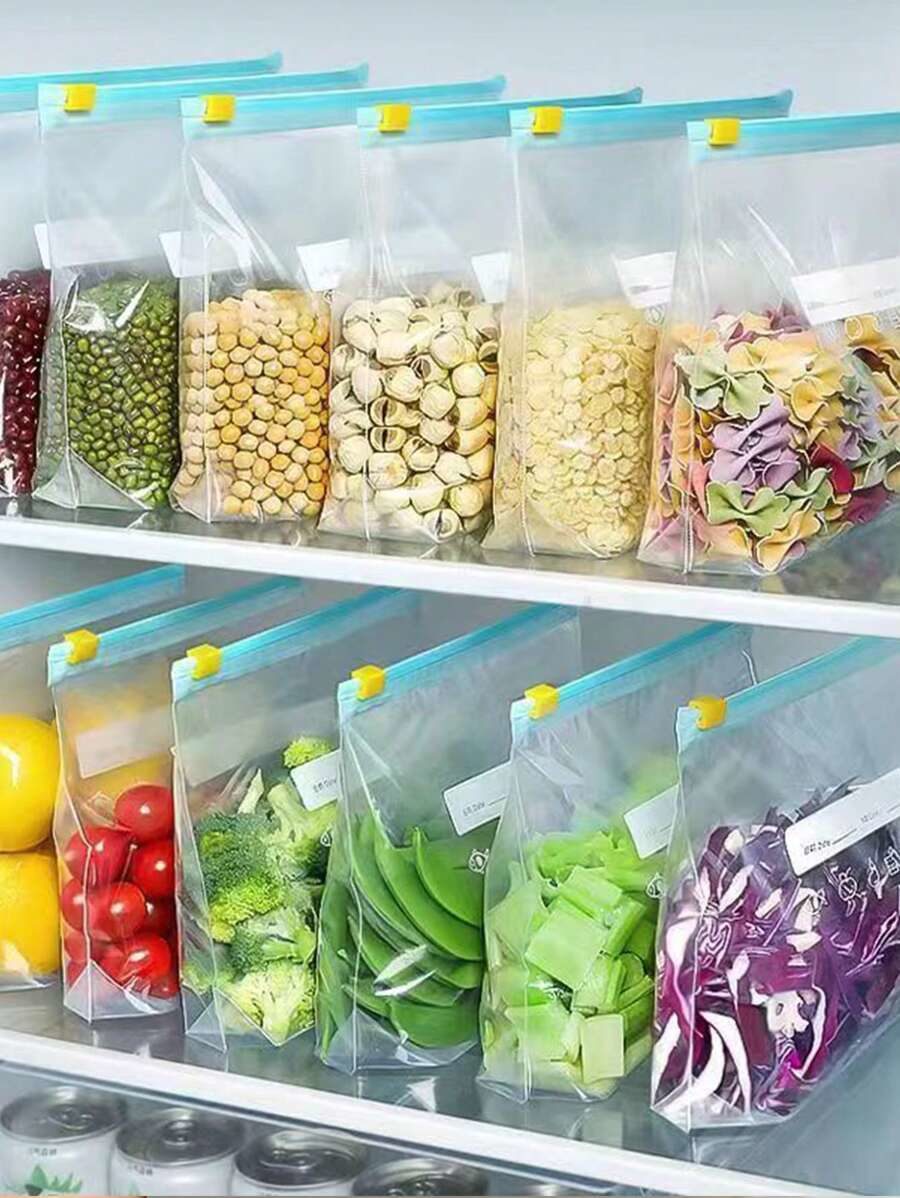 90pcs Thick Ziplock Freezer Bags, Blue Color Reusable Microwave Airtight Seal Storage Bags For Refrigerator