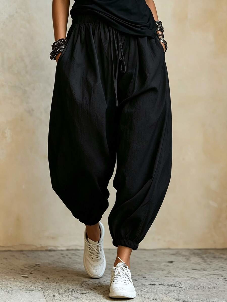Women's White Casual Lantern Pants