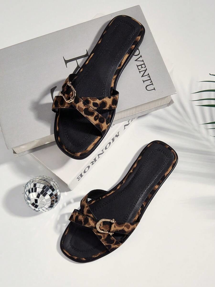 Comfortable Plus Size Brown Square Toe Criss-Cross Roman Style Slip-On Flat Sandals
