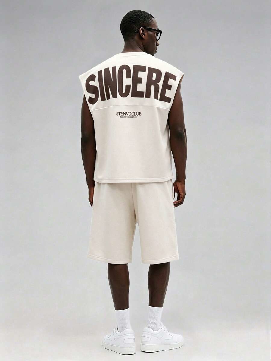 Men's Letter Print Crew Neck Tank Top And Shorts Casual Set