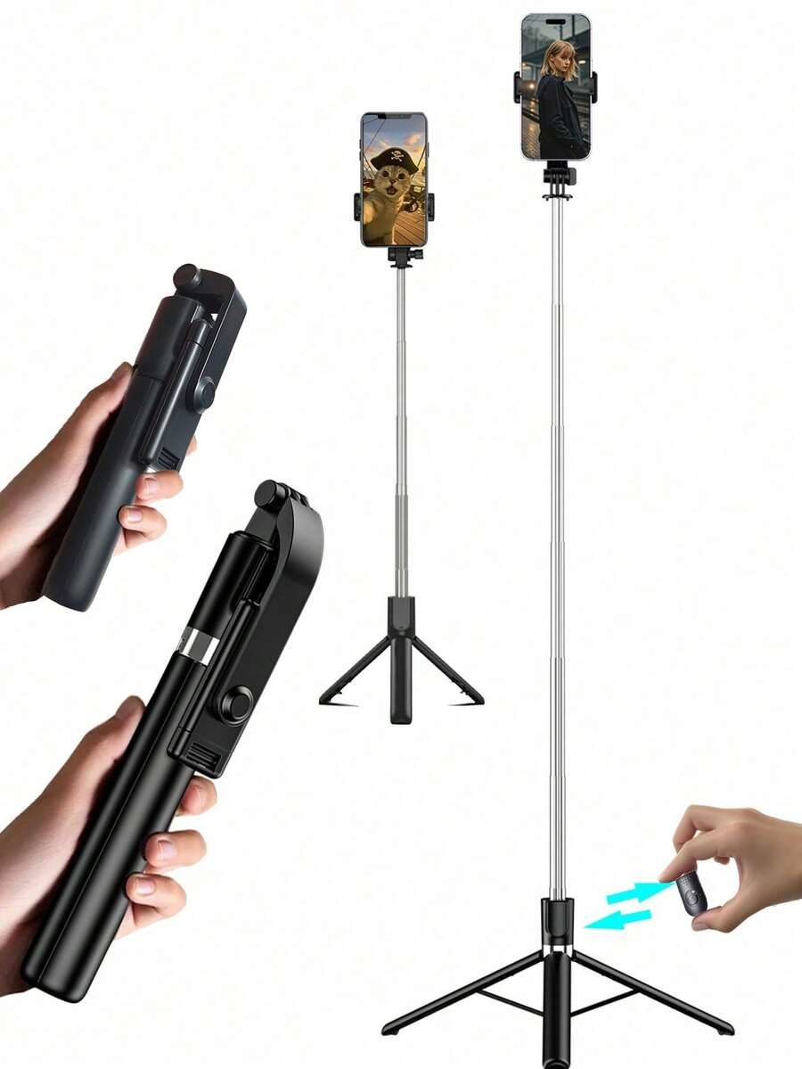 67"/170cm Extendable Aluminum Alloy Selfie Stick Tripod With Fill Light And Bluetooth Remote