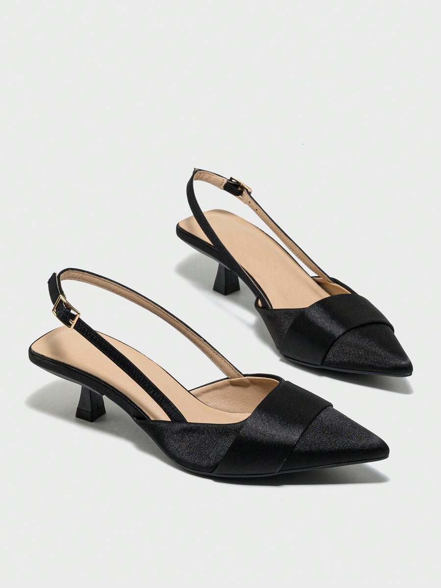 Women's Toe Slingback Kitten Heel Mules Matching With Dresses And High Heels